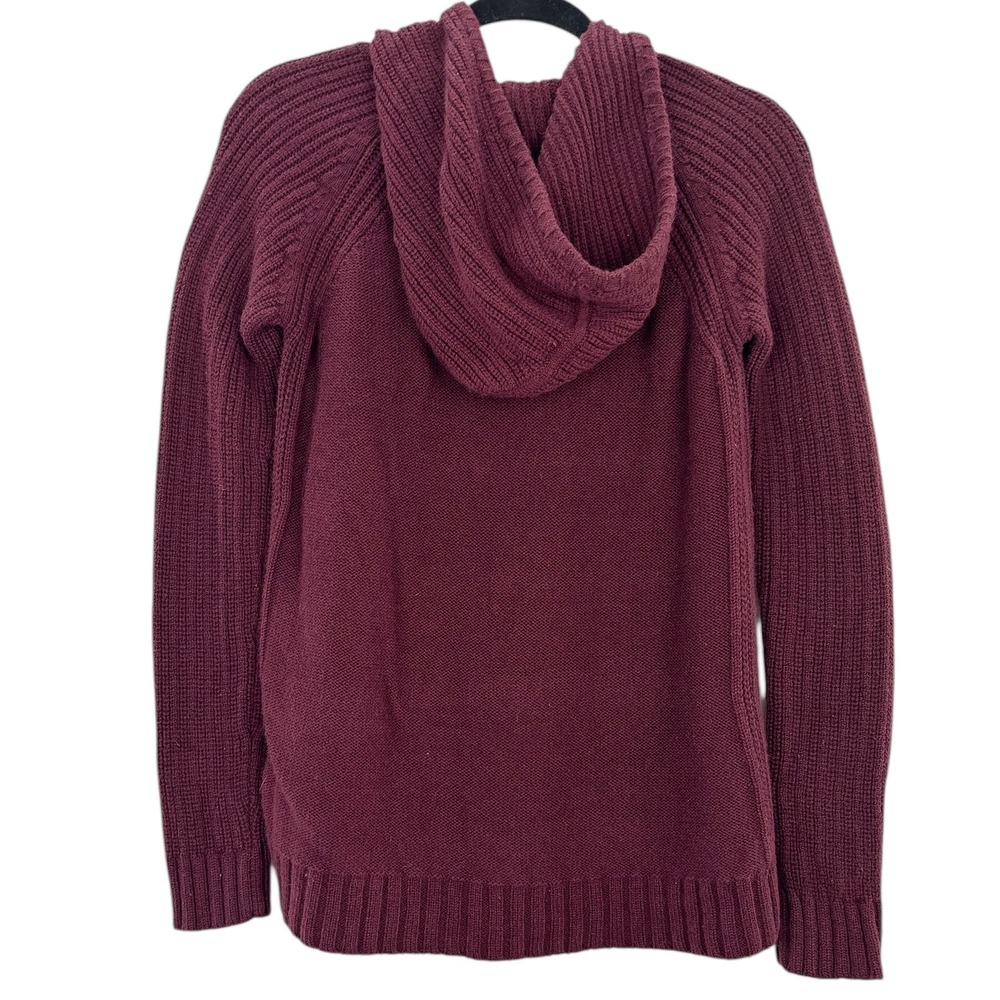 Athleta Merino Wool Cable Knit Hoodie Sweater Medium Burgundy Soft Warm Pullover - Picture 7 of 16